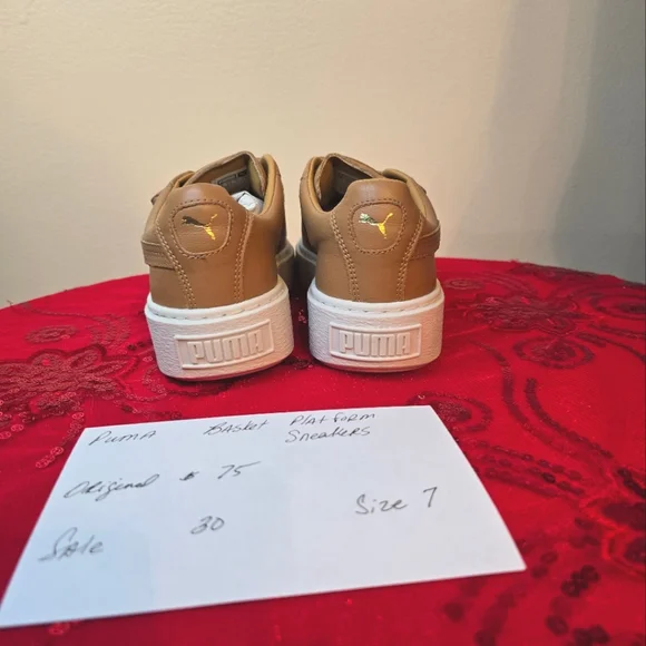 Puma Womens Basket Platform Strap Sneakers Shoes Slip On Tan Leather size 7 - Picture 2 of 3